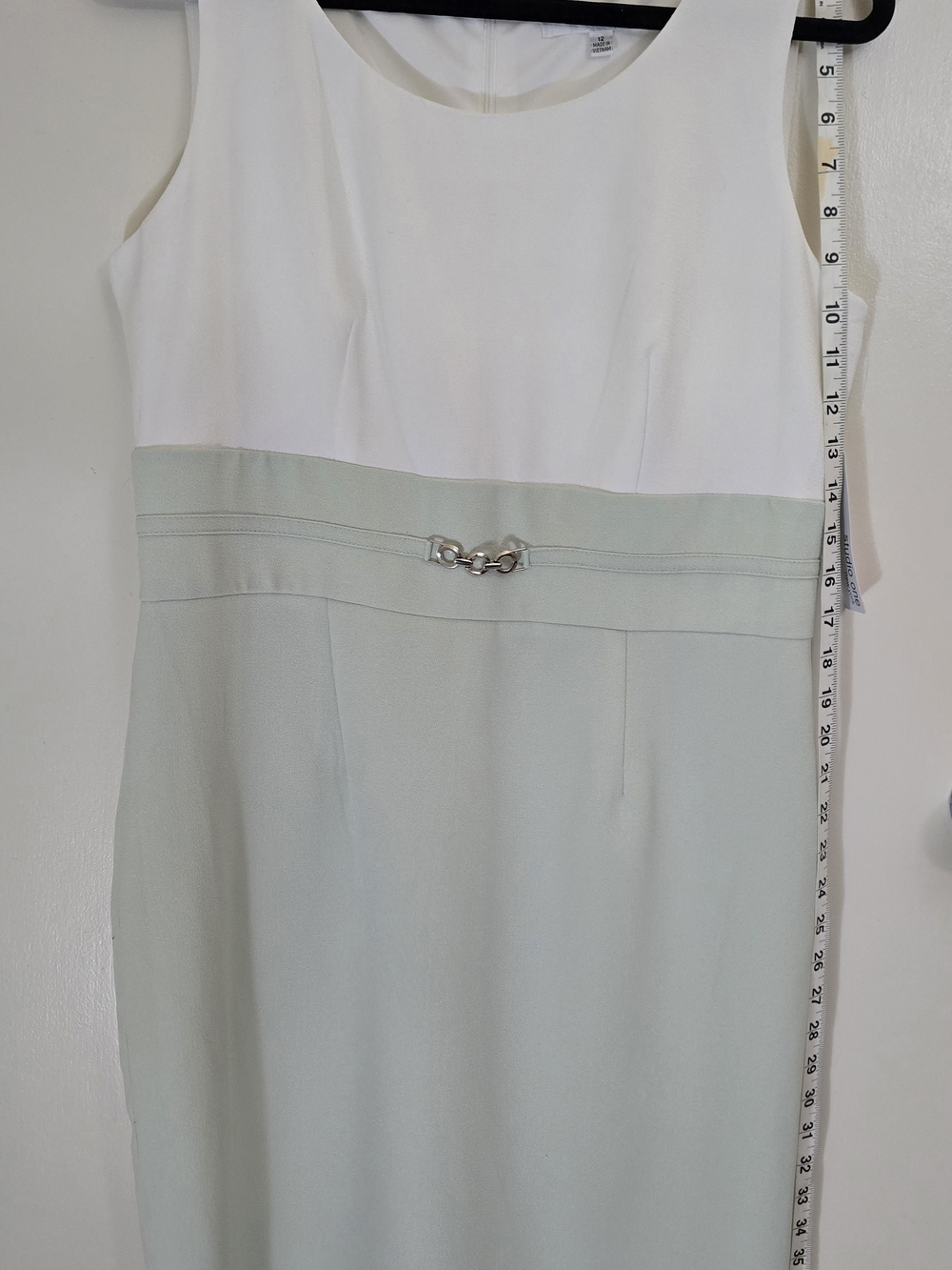 Studio One White and Light Mint Sheath Dress with Silver Accent